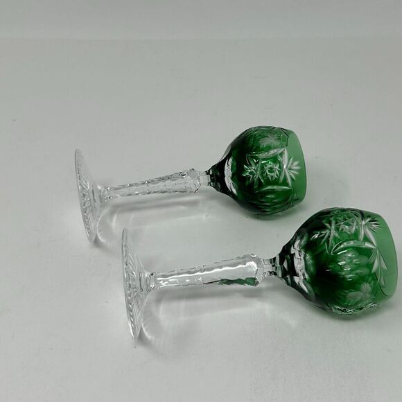 Nachtmann Traube Emerald Green Cordial 4.75” Cut To Clear Crystal Glass Set 2 - Picture 9 of 16